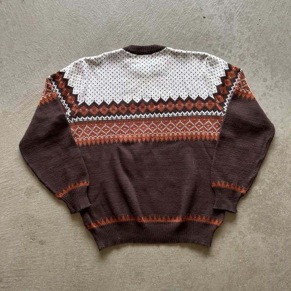 Vintage 70s Colin St Marx Sweater Size Medium Brown Geometric Pullover Acrylic - Picture 4 of 5